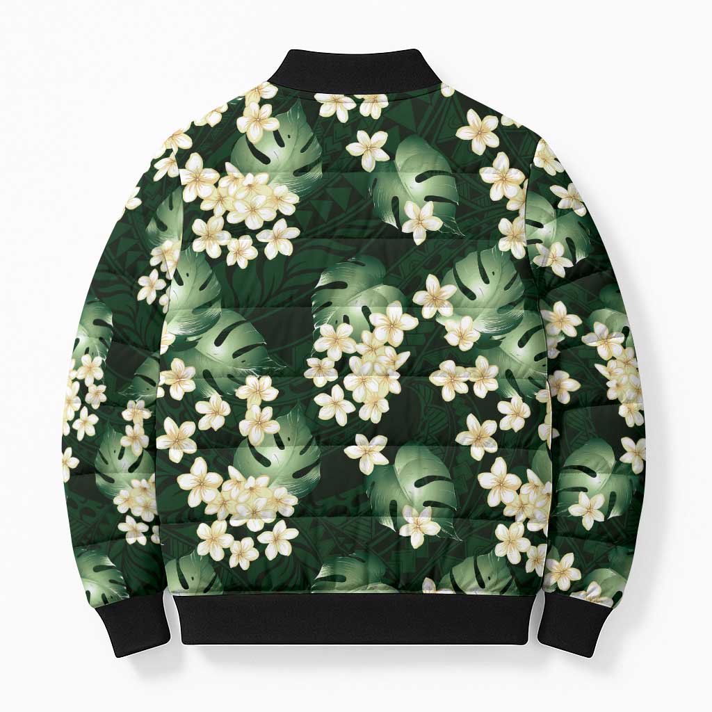 Green Tropical Hawaii Bomber Puffer Jacket Seamless Monstera Plumeria Hawaiian Pattern LT14 - Polynesian Pride