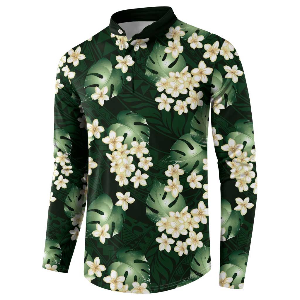 Green Tropical Hawaii Button Sweatshirt Seamless Monstera Plumeria Hawaiian Pattern LT14 - Polynesian Pride