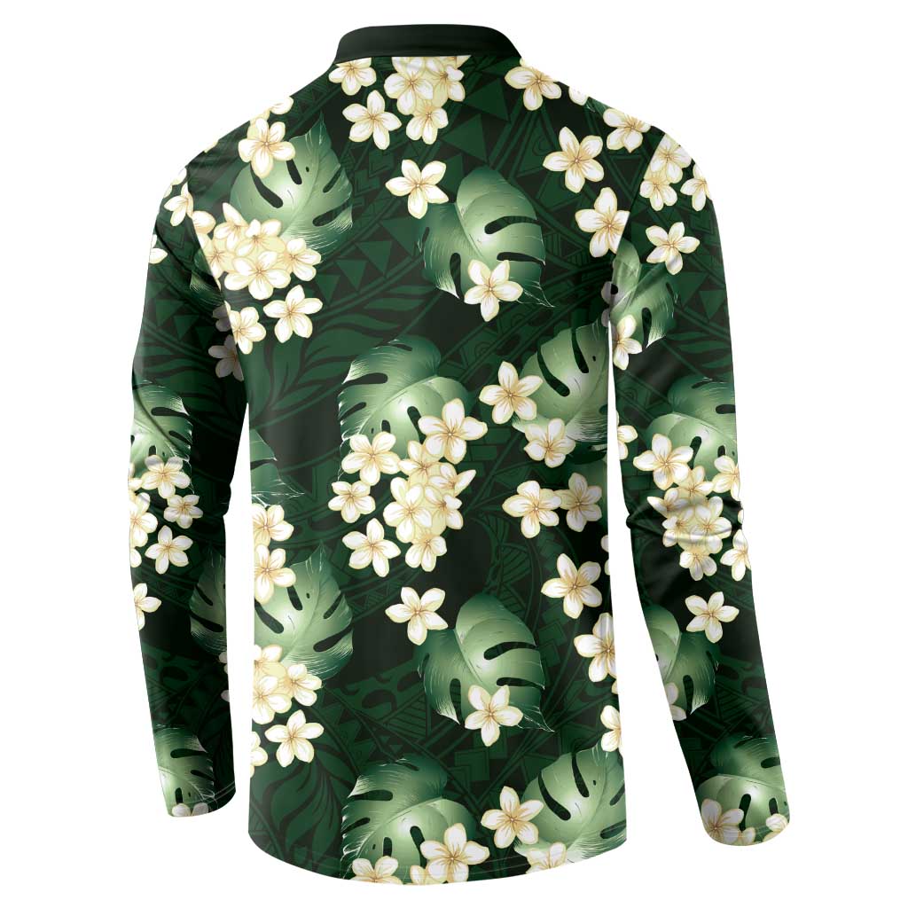 Green Tropical Hawaii Button Sweatshirt Seamless Monstera Plumeria Hawaiian Pattern LT14 - Polynesian Pride