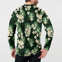 Green Tropical Hawaii Button Sweatshirt Seamless Monstera Plumeria Hawaiian Pattern LT14 - Polynesian Pride
