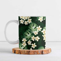 Green Tropical Hawaii Ceramic Mug Seamless Monstera Plumeria Hawaiian Pattern LT14 Green - Polynesian Pride