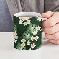 Green Tropical Hawaii Ceramic Mug Seamless Monstera Plumeria Hawaiian Pattern LT14 - Polynesian Pride