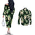 Green Tropical Hawaii Couples Matching Off The Shoulder Long Sleeve Dress and Long Sleeve Button Shirt Seamless Monstera Plumeria Hawaiian Pattern - Polynesian Pride