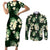 Green Tropical Hawaii Couples Matching Short Sleeve Bodycon Dress and Long Sleeve Button Shirt Seamless Monstera Plumeria Hawaiian Pattern - Polynesian Pride