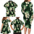 Green Tropical Hawaii Family Matching Long Sleeve Bodycon Dress and Hawaiian Shirt Seamless Monstera Plumeria Hawaiian Pattern - Polynesian Pride