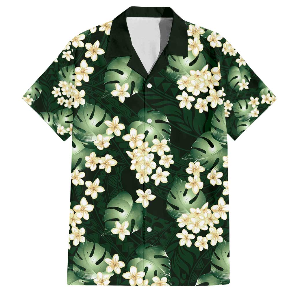 Green Tropical Hawaii Family Matching Long Sleeve Bodycon Dress and Hawaiian Shirt Seamless Monstera Plumeria Hawaiian Pattern - Polynesian Pride