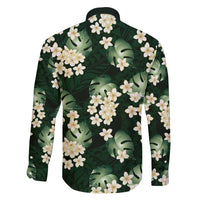 Green Tropical Hawaii Family Matching Off Shoulder Maxi Dress and Hawaiian Shirt Seamless Monstera Plumeria Hawaiian Pattern - Polynesian Pride