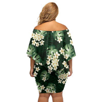 Green Tropical Hawaii Family Matching Off Shoulder Short Dress and Hawaiian Shirt Seamless Monstera Plumeria Hawaiian Pattern - Polynesian Pride