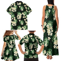 Green Tropical Hawaii Family Matching Tank Maxi Dress and Hawaiian Shirt Seamless Monstera Plumeria Hawaiian Pattern - Polynesian Pride