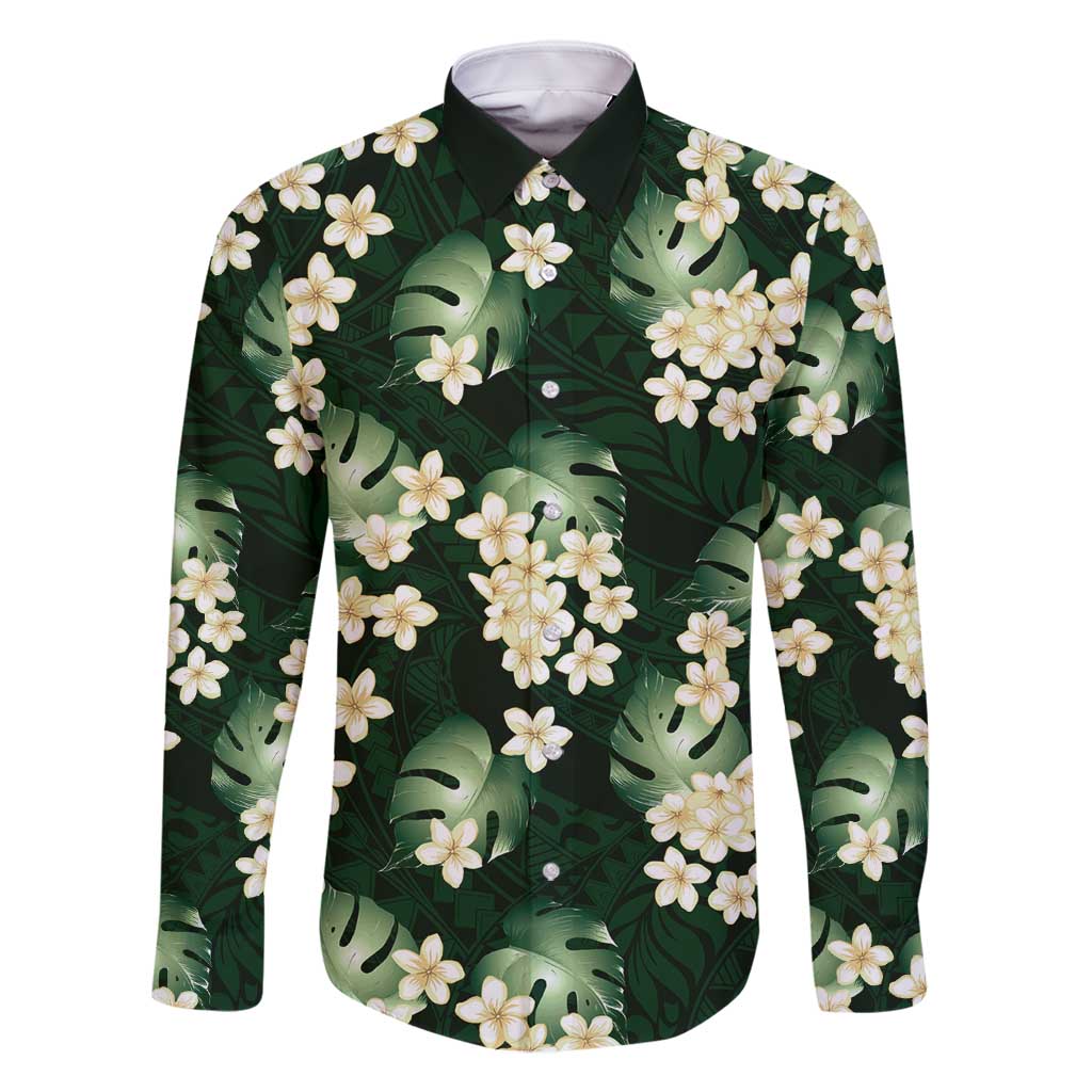 Green Tropical Hawaii Family Matching Tank Maxi Dress and Hawaiian Shirt Seamless Monstera Plumeria Hawaiian Pattern - Polynesian Pride