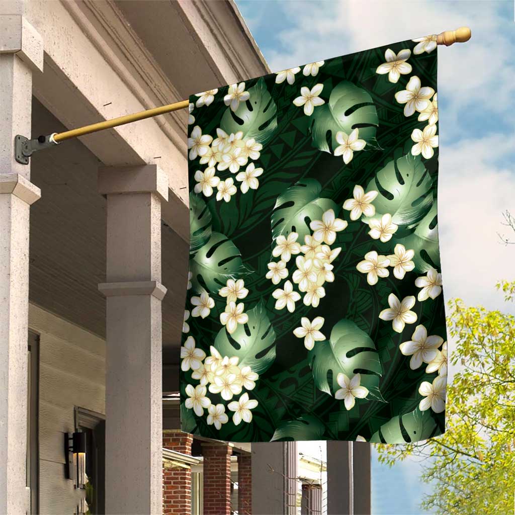 Green Tropical Hawaii Garden Flag Seamless Monstera Plumeria Hawaiian Pattern - Polynesian Pride