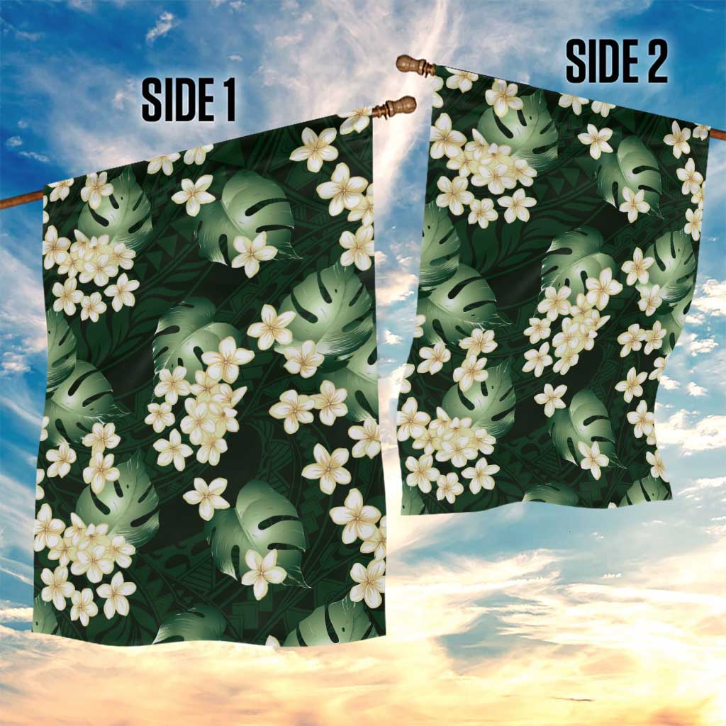 Green Tropical Hawaii Garden Flag Seamless Monstera Plumeria Hawaiian Pattern - Polynesian Pride