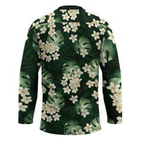 Green Tropical Hawaii Hockey Jersey Seamless Monstera Plumeria Hawaiian Pattern - Polynesian Pride