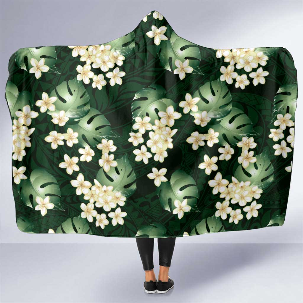 Green Tropical Hawaii Hooded Blanket Seamless Monstera Plumeria Hawaiian Pattern - Polynesian Pride