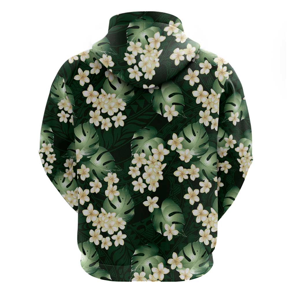 Green Tropical Hawaii Hoodie Seamless Monstera Plumeria Hawaiian Pattern - Polynesian Pride