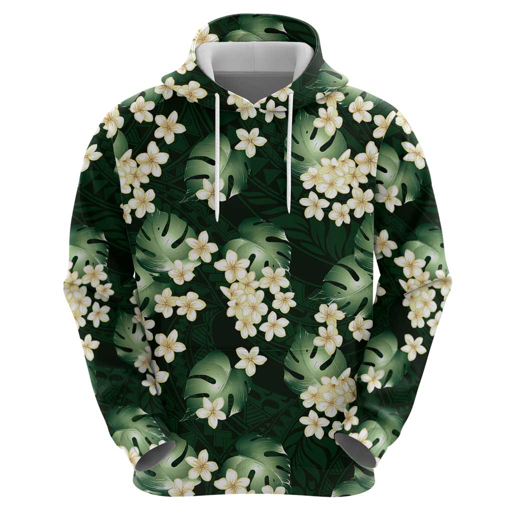Green Tropical Hawaii Hoodie Seamless Monstera Plumeria Hawaiian Pattern - Polynesian Pride