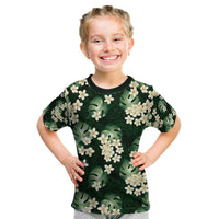 Green Tropical Hawaii Kid T Shirt Seamless Monstera Plumeria Hawaiian Pattern - Polynesian Pride