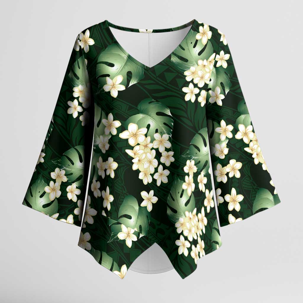 Green Tropical Hawaii Kimono Sleeve Blouse Seamless Monstera Plumeria Hawaiian Pattern LT14 Female Green - Polynesian Pride