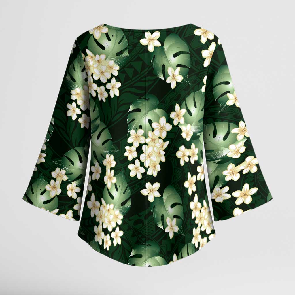 Green Tropical Hawaii Kimono Sleeve Blouse Seamless Monstera Plumeria Hawaiian Pattern LT14 - Polynesian Pride