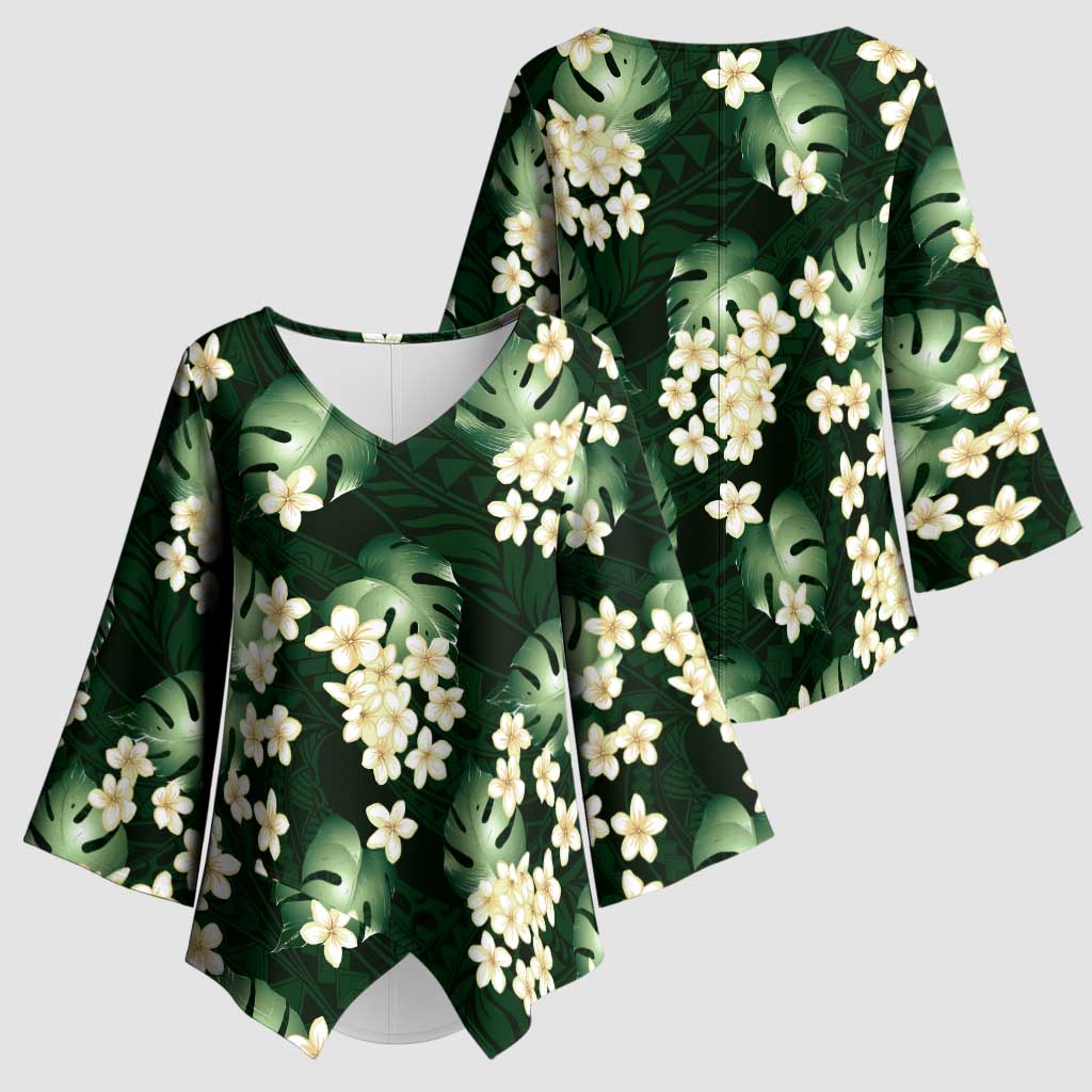 Green Tropical Hawaii Kimono Sleeve Blouse Seamless Monstera Plumeria Hawaiian Pattern LT14 - Polynesian Pride