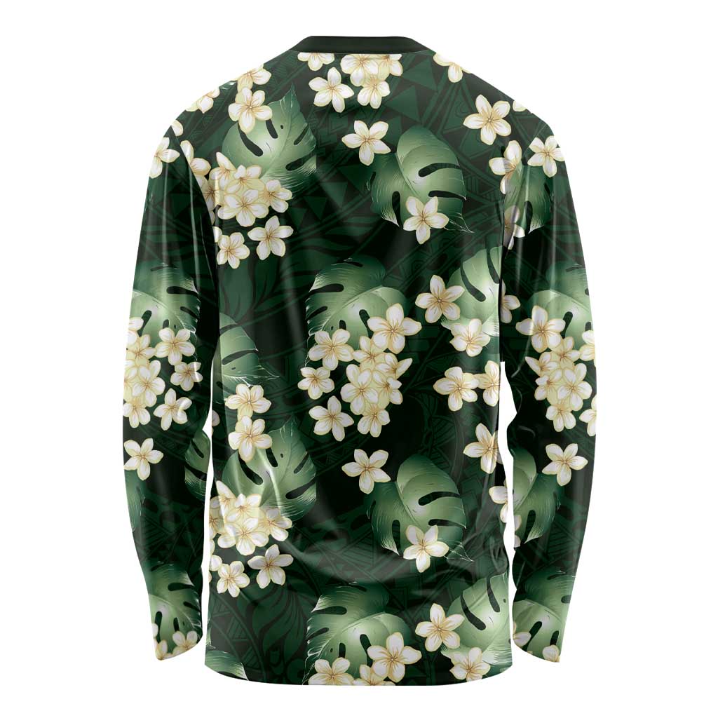 Green Tropical Hawaii Long Sleeve Shirt Seamless Monstera Plumeria Hawaiian Pattern LT14 - Polynesian Pride