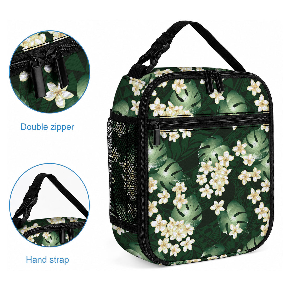 Green Tropical Hawaii Lunch Bag Seamless Monstera Plumeria Hawaiian Pattern LT14 - Polynesian Pride