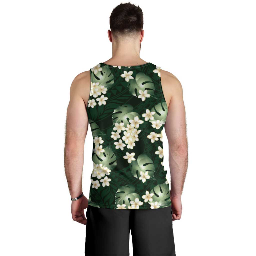 Green Tropical Hawaii Men Tank Top Seamless Monstera Plumeria Hawaiian Pattern - Polynesian Pride