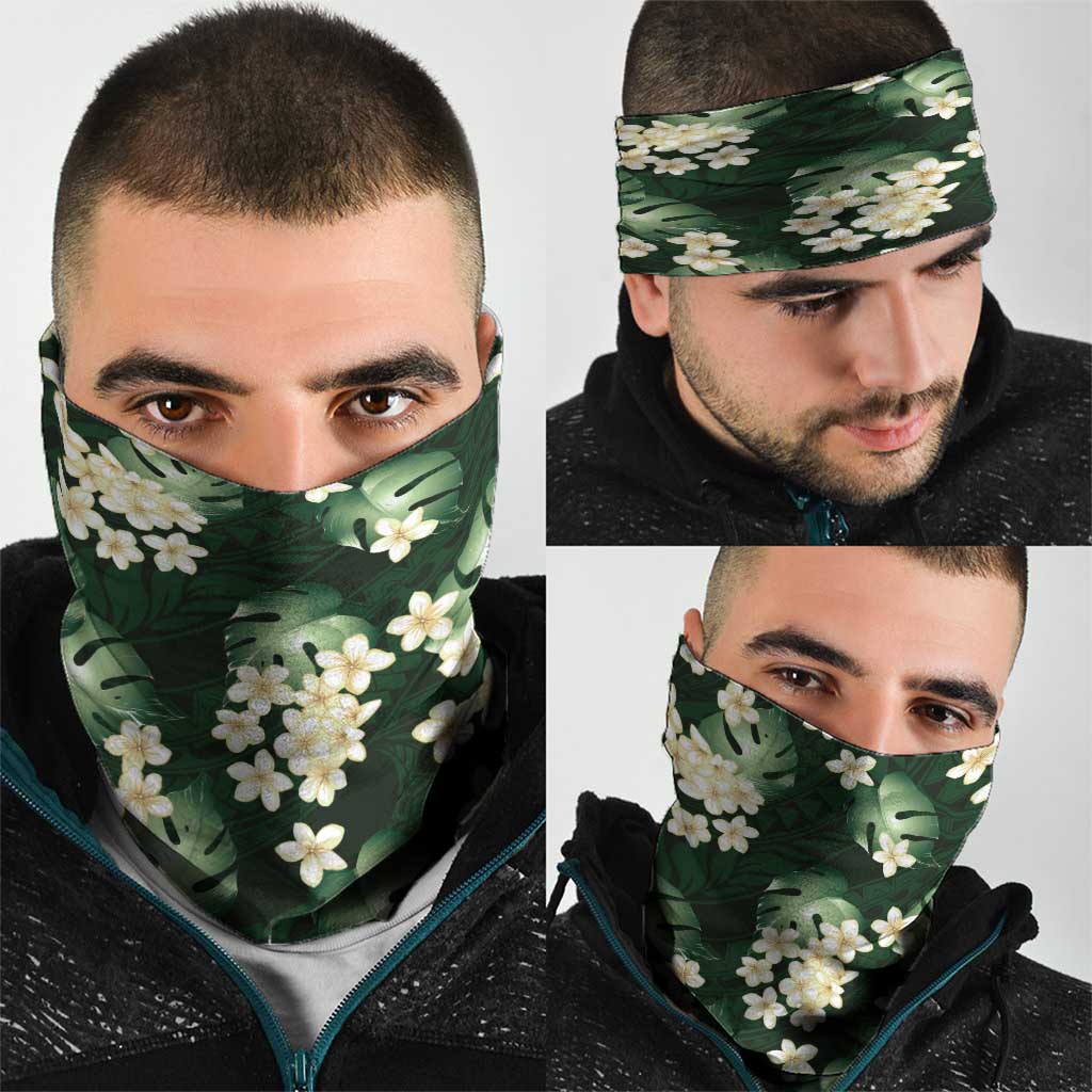 Green Tropical Hawaii Neck Gaiter Seamless Monstera Plumeria Hawaiian Pattern - Polynesian Pride