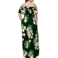 Green Tropical Hawaii Off Shoulder Maxi Dress Seamless Monstera Plumeria Hawaiian Pattern - Polynesian Pride