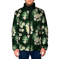 Green Tropical Hawaii Padded Jacket Seamless Monstera Plumeria Hawaiian Pattern LT14 Men Green - Polynesian Pride