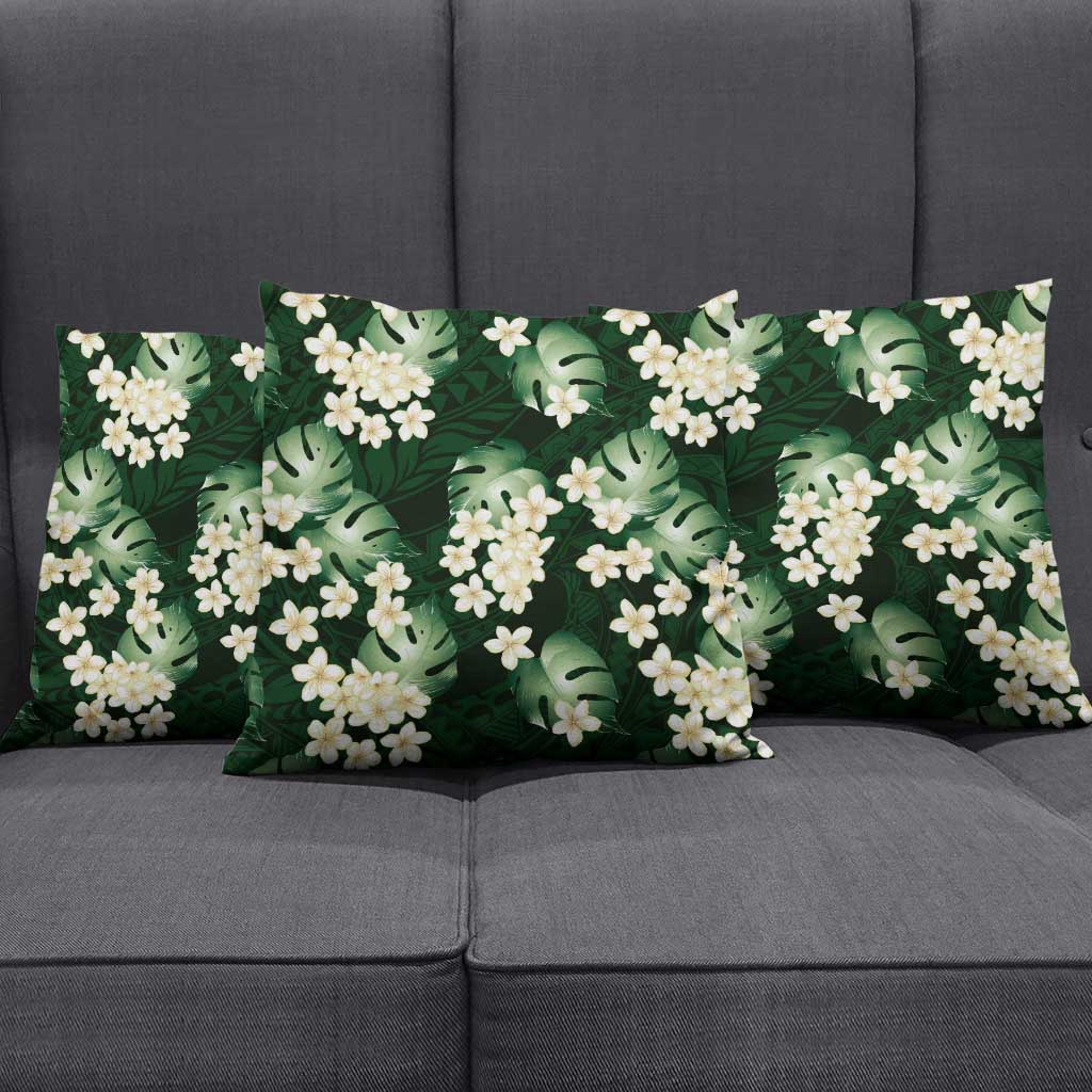 Green Tropical Hawaii Pillow Cover Seamless Monstera Plumeria Hawaiian Pattern - Polynesian Pride
