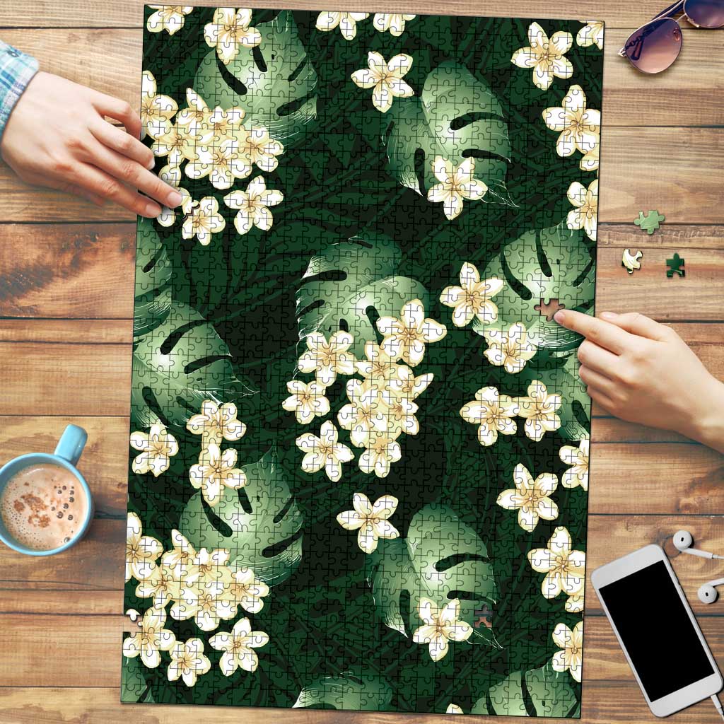 Green Tropical Hawaii Puzzle Seamless Monstera Plumeria Hawaiian Pattern LT14 Green - Polynesian Pride