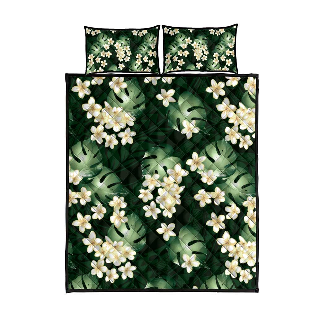 Green Tropical Hawaii Quilt Bed Set Seamless Monstera Plumeria Hawaiian Pattern - Polynesian Pride