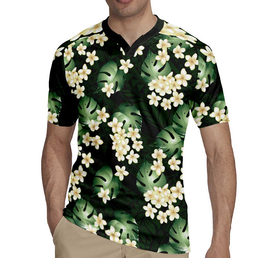 Green Tropical Hawaii Rugby Jersey Seamless Monstera Plumeria Hawaiian Pattern LT14 - Polynesian Pride