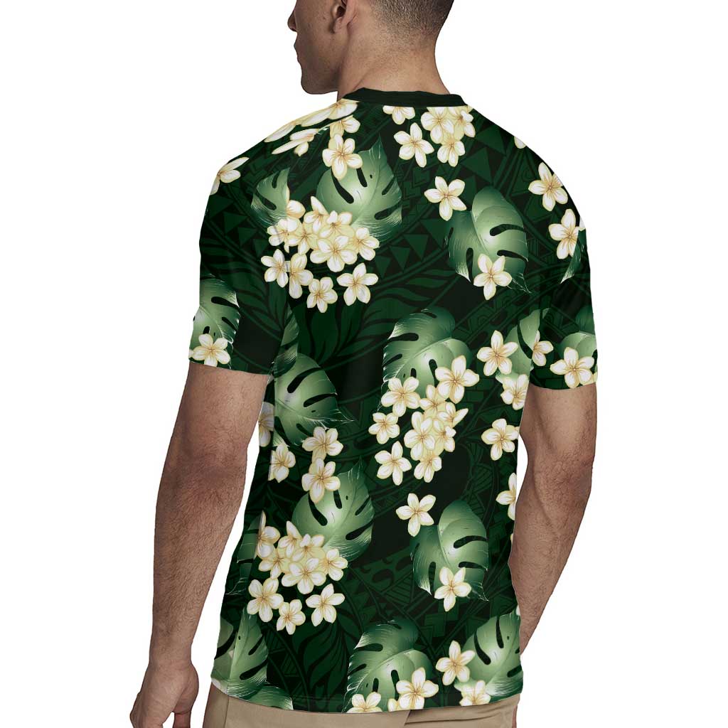 Green Tropical Hawaii Rugby Jersey Seamless Monstera Plumeria Hawaiian Pattern LT14 - Polynesian Pride