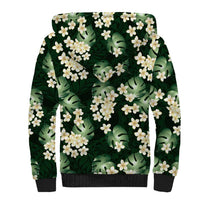 Green Tropical Hawaii Sherpa Hoodie Seamless Monstera Plumeria Hawaiian Pattern LT14 - Polynesian Pride