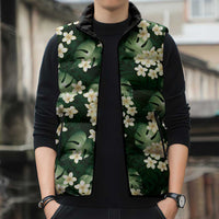 Green Tropical Hawaii Sleeveless Puffer Jacket Seamless Monstera Plumeria Hawaiian Pattern LT14 - Polynesian Pride