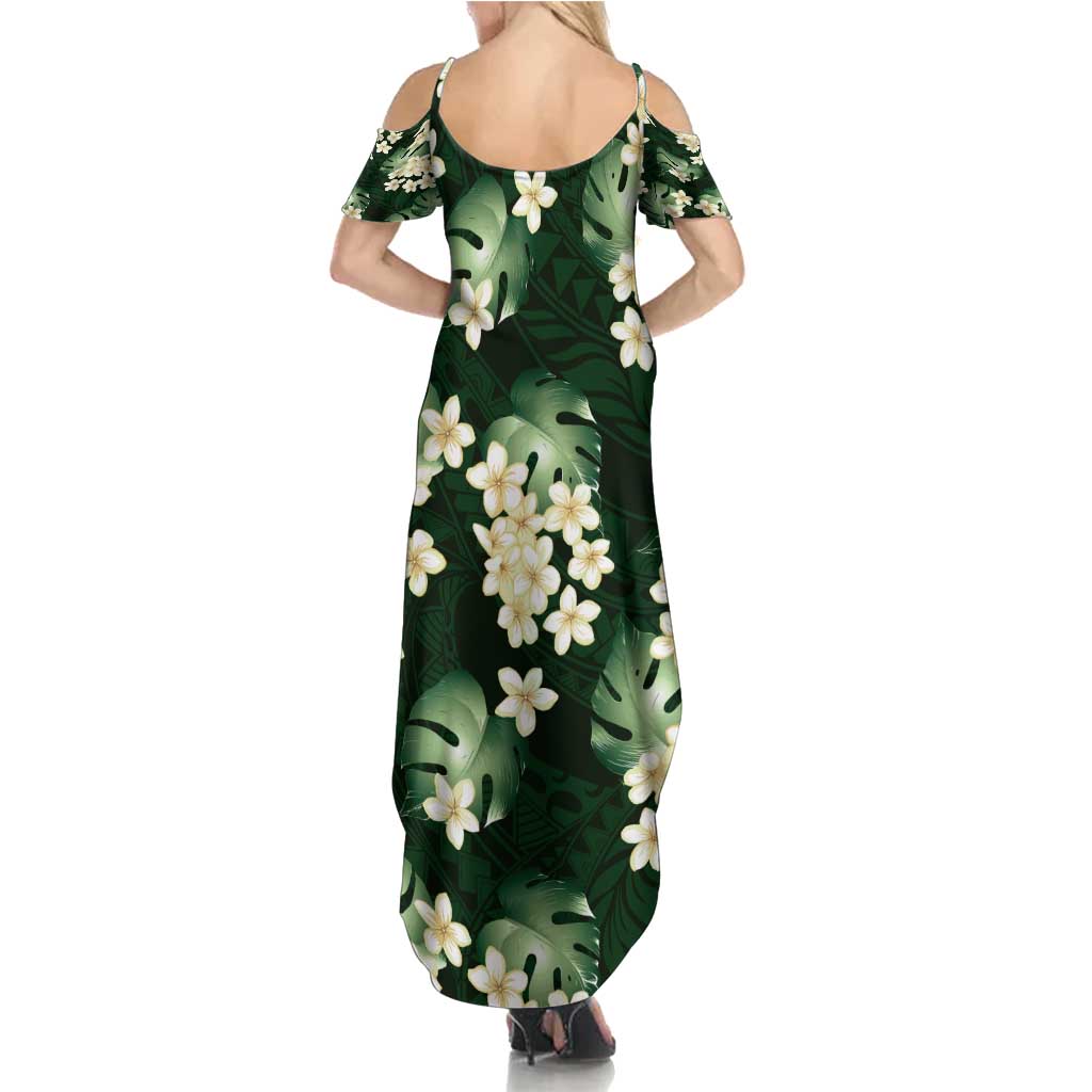 Green Tropical Hawaii Summer Maxi Dress Seamless Monstera Plumeria Hawaiian Pattern - Polynesian Pride