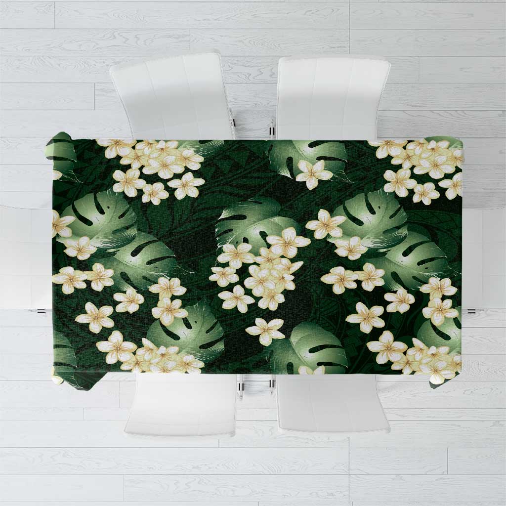 Green Tropical Hawaii Tablecloth Seamless Monstera Plumeria Hawaiian Pattern - Polynesian Pride