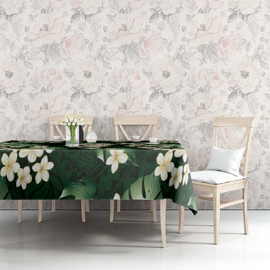 Green Tropical Hawaii Tablecloth Seamless Monstera Plumeria Hawaiian Pattern - Polynesian Pride