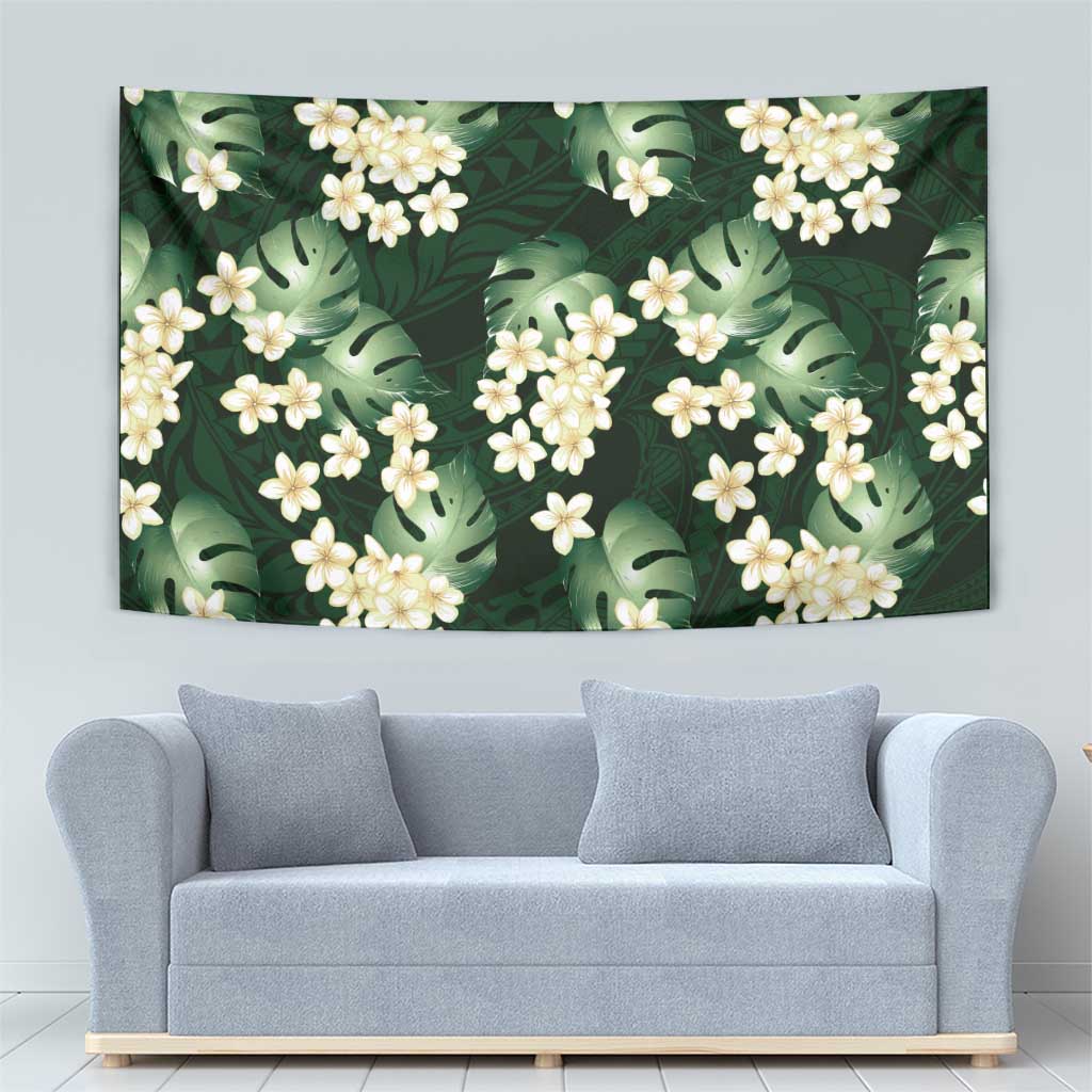 Green Tropical Hawaii Tapestry Seamless Monstera Plumeria Hawaiian Pattern - Polynesian Pride