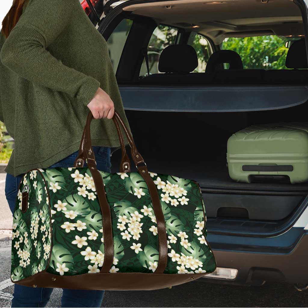 Green Tropical Hawaii Travel Bag Seamless Monstera Plumeria Hawaiian Pattern - Polynesian Pride