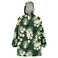 Green Tropical Hawaii Wearable Blanket Hoodie Seamless Monstera Plumeria Hawaiian Pattern LT14 One Size Green - Polynesian Pride