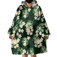 Green Tropical Hawaii Wearable Blanket Hoodie Seamless Monstera Plumeria Hawaiian Pattern LT14 - Polynesian Pride