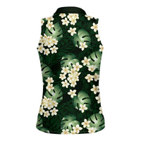 Green Tropical Hawaii Women Sleeveless Polo Shirt Seamless Monstera Plumeria Hawaiian Pattern LT14 - Polynesian Pride