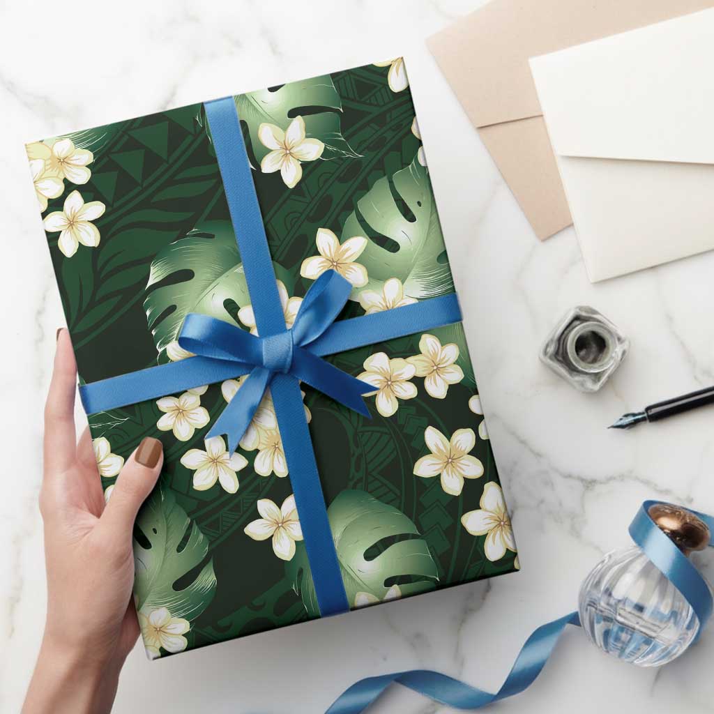 Green Tropical Hawaii Wrapping Paper Seamless Monstera Plumeria Hawaiian Pattern LT14 - Polynesian Pride