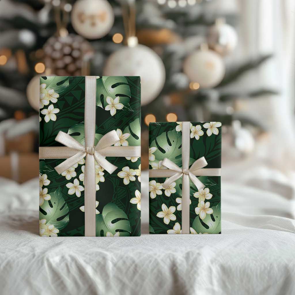 Green Tropical Hawaii Wrapping Paper Seamless Monstera Plumeria Hawaiian Pattern LT14 - Polynesian Pride