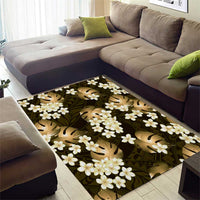 Gold Tropical Hawaii Area Rug Seamless Monstera Plumeria Hawaiian Pattern - Polynesian Pride
