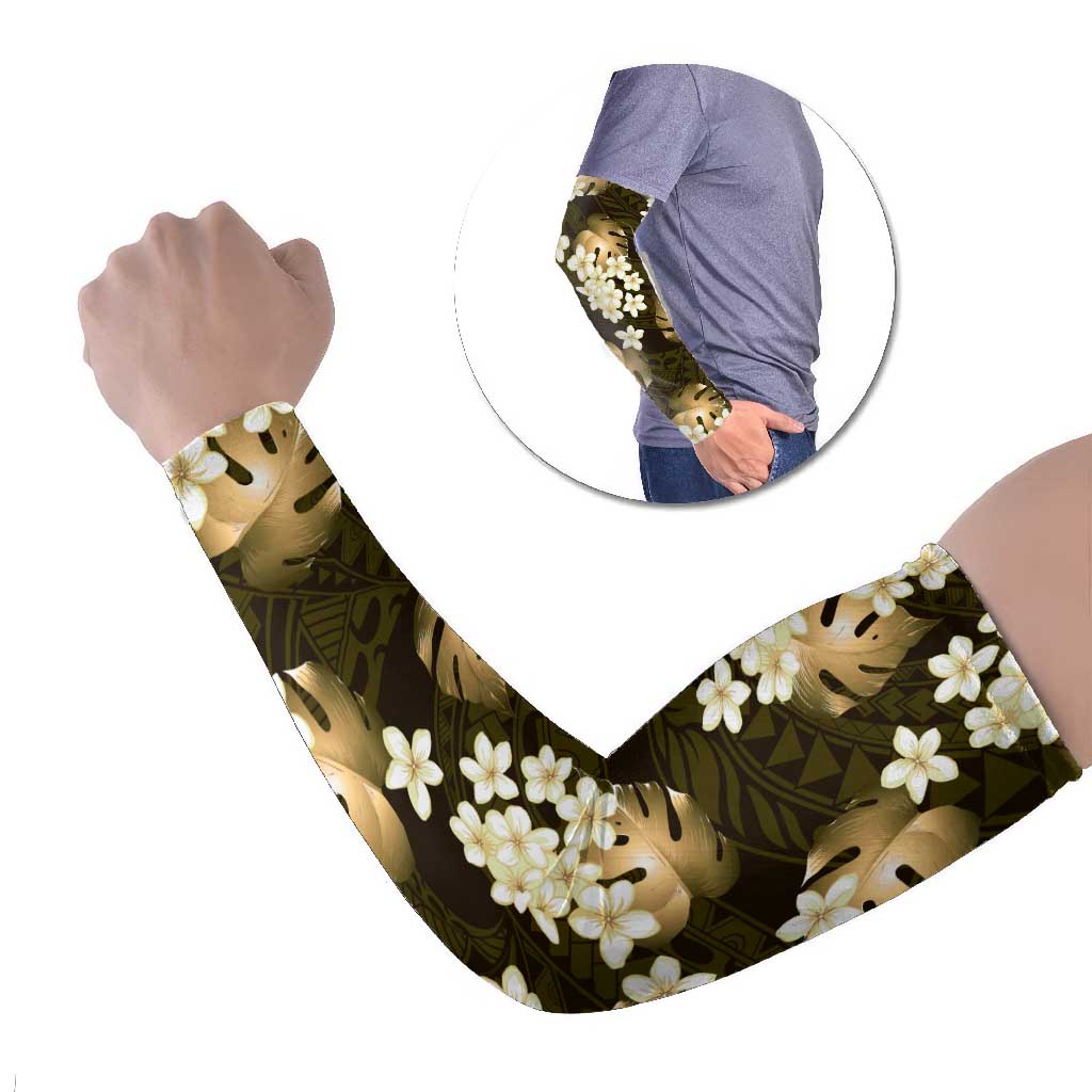 Gold Tropical Hawaii Arm Sleeves Seamless Monstera Plumeria Hawaiian Pattern - Polynesian Pride