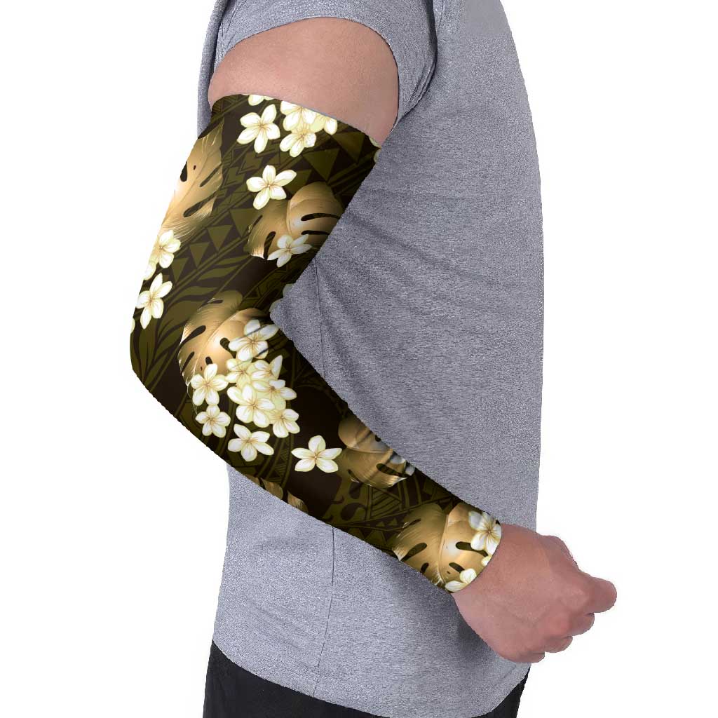 Gold Tropical Hawaii Arm Sleeves Seamless Monstera Plumeria Hawaiian Pattern - Polynesian Pride
